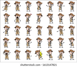 Collection of Detective Agent Poses - Set of Concepts Vector illustrations