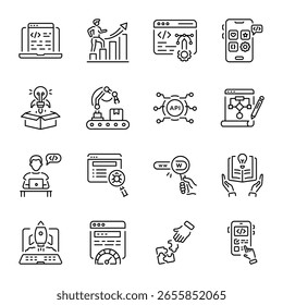 Colección de iconos de estilo de línea de desarrollo 