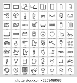 A collection of device icons. Technical icons. Package of icons with thin outlines. Vector illustration