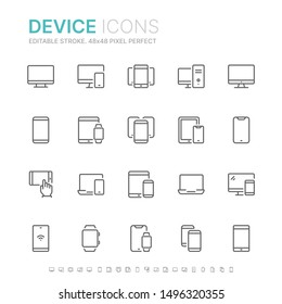 Collection Of Device Related Line Icons. 48x48 Pixel Perfect. Editable Stroke