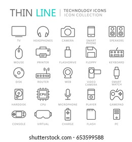 Collection of device thin line icons