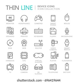 Collection of device thin line icons