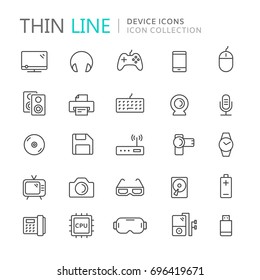 Collection of device thin line icons