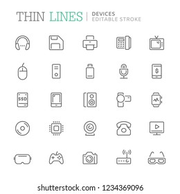 Collection of devices related line icons. Editable stroke