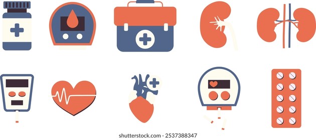 Collection Diabetes Equipment Icon Vector