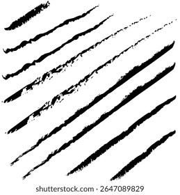 Sammlung von diagonalen schwarzen Pinselstrichen und Kratzspuren.