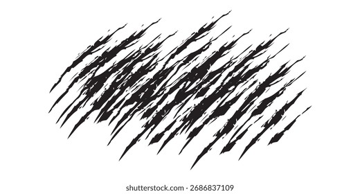 A collection of diagonal black brush strokes, featuring rough, textured edges, creating a dynamic and abstract pattern.