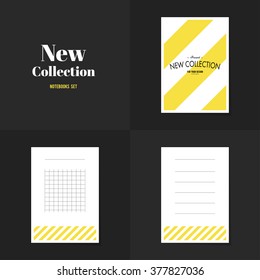 Collection Diagonal lines notebooks, stickers, labels, tags. Template for scrapbooking, wrapping, notebooks