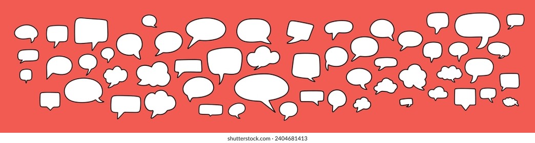 Collection dialog clouds in doodle style. Bubble speak sets. Hand drawn vector art.