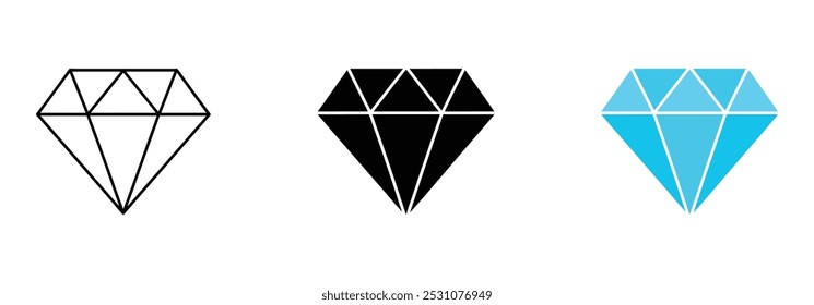 Conjunto de ícone Diamante diferente para web. Ícone de diamante isolado no fundo branco. Diamonds gems ilustração vetor plana.
