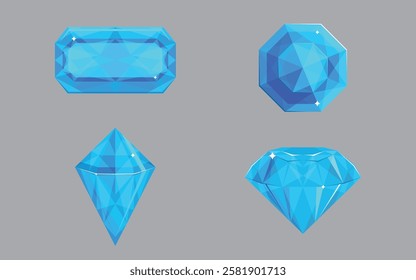Collection of diamonds assets vector, gems vector object