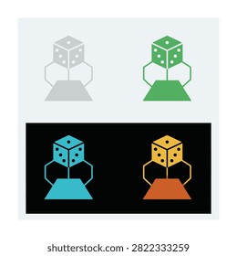 Collection of dice game icons featuring a cube and ring symbol. Available in multiple colors on contrasting backgrounds. Ideal for casino, betting, and gaming designs.