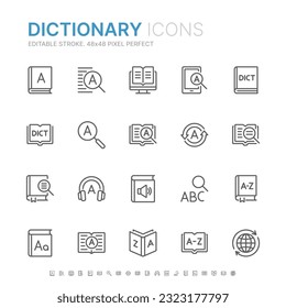 Collection of dictionary related outline icons. 48x48 Pixel Perfect. Editable stroke