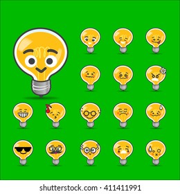 Collection of difference emoticon bulb lamp cartoon vector illustration