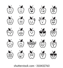 Collection of difference emoticon icon of apple on the white background  vector illustration