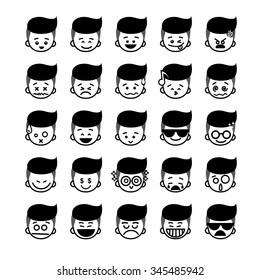 Collection of difference emoticon icon of boy icon on the white background vector illustration