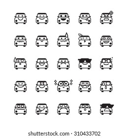 Collection of difference emoticon icon of car on the white background  vector illustration