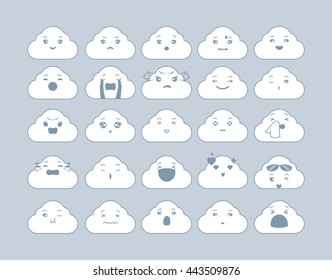 Collection of difference emoticon icon of cloud icon on the blue background vector illustration