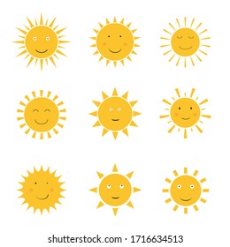 Collection of difference emoticon icon of cute sun cartoon on white background vector