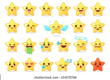 Collection Of Difference Emoticon Icon Of Cute Star Cartoon On White Background Vector Illustration Part 1