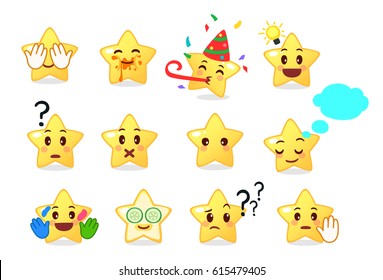 Collection of difference emoticon icon of cute star cartoon on white background vector illustration part 5