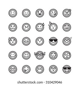 Collection of difference emoticon icon of gear on the white background  vector illustration
