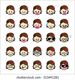 Collection of difference emoticon icon of girl cartoon isolated on white background vector illustration