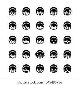 Collection of difference emoticon icon of girl icon on the white background vector illustration