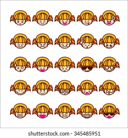 Collection of difference emoticon icon of girl icon on the white background vector illustration