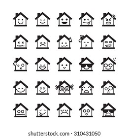 Collection of difference emoticon icon of home on the white background vector illustration