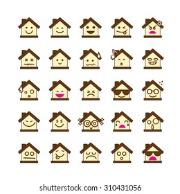 Collection of difference emoticon icon of house on the white background vector illustration
