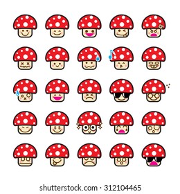 Collection of difference emoticon icon of mushroom on the white background vector illustration