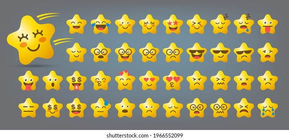 Collection of difference emoticon icon of star cartoon. Social Media Icons Set. Cute Cartoon style. Trendy Vector illustration EPS10.