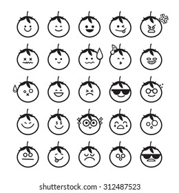 Collection of difference emoticon icon of tomato isolated on the white background vector illustration