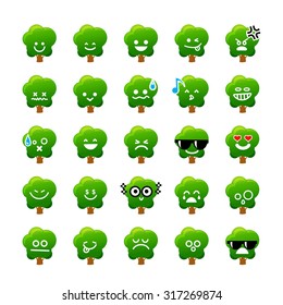 Collection of difference emoticon icon of tree cartoon the white background vector illustration