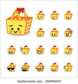 Collection of difference emoticon shopping basket cartoon on white background vector illustration