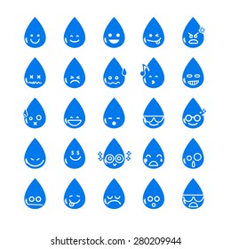 Colección del icono de la gota de agua del emoticono de la diferencia en la Ilustración vectorial del fondo blanco