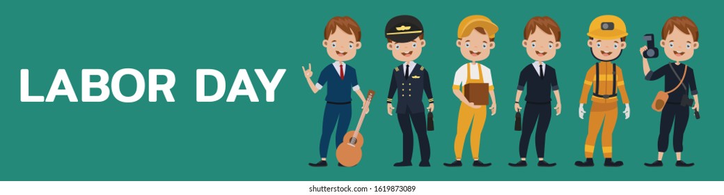 Collection of difference occupation.Isolated vector illustration in cartoon style.Copy Space Horizontal Banner Labor day.
