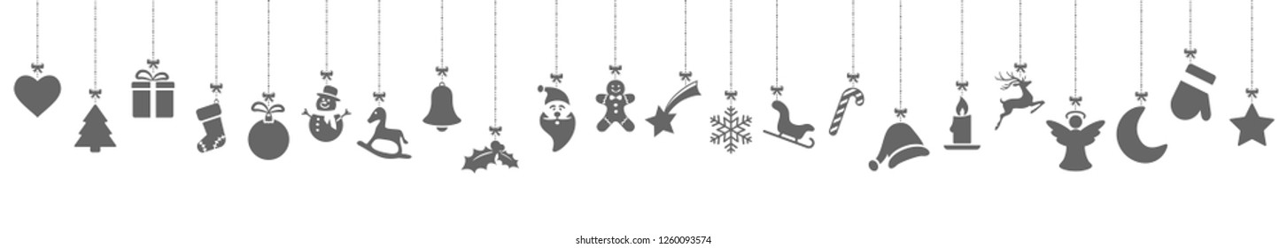 collection of different abstract hanging icons colored gray for christmas and winter time concepts