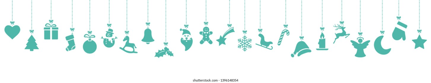 collection of different abstract hanging icons colored blue for christmas and winter time concepts