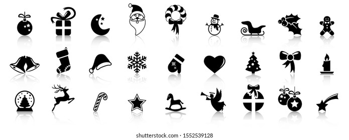 collection of different abstract icons with reflections for christmas and winter time concepts