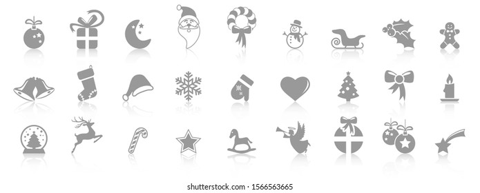 collection of different abstract icons with reflections for christmas and winter time concepts