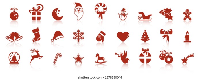 collection of different abstract icons with reflections for christmas and winter time concepts