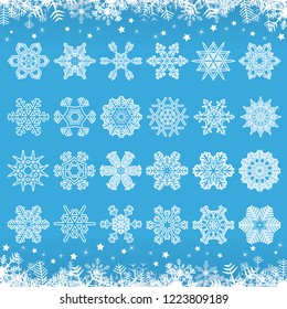 collection of different abstract snow flakes for christmas and winter time concepts