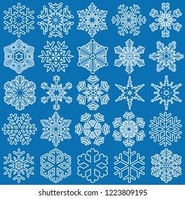 collection of different abstract snow flakes for christmas and winter time concepts