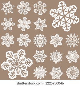 collection of different abstract snow flakes for christmas and winter time concepts