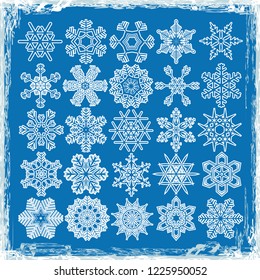 collection of different abstract snow flakes for christmas and winter time concepts
