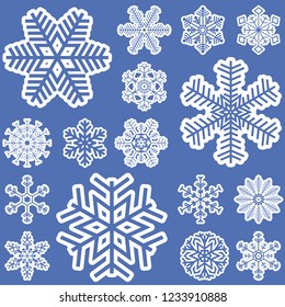 collection of different abstract snow flakes for christmas and winter time concepts