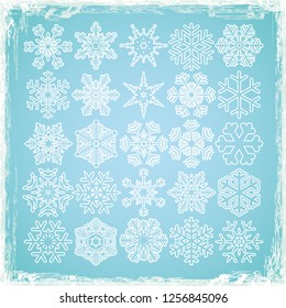 collection of different abstract snow flakes for christmas and winter time concepts