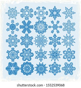 collection of different abstract snow flakes for christmas and winter time concepts